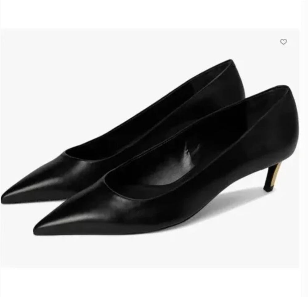 SCHUTZ New in Box Lou Mid Curve Pump Heel Black Leather with Gold Heel // 6